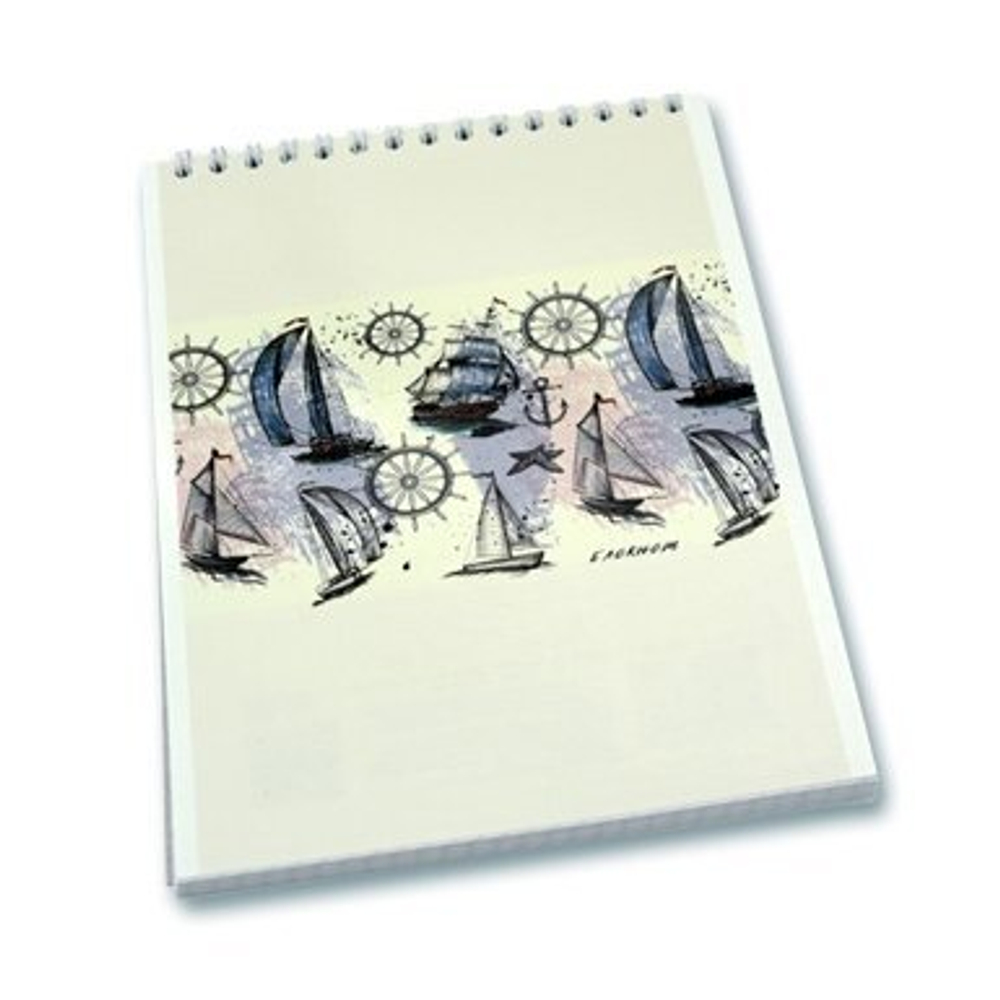 Блокнот А5, гребень, Апплика, мелованный картон, ВД лак, 48 л., клетка, "Парусники"