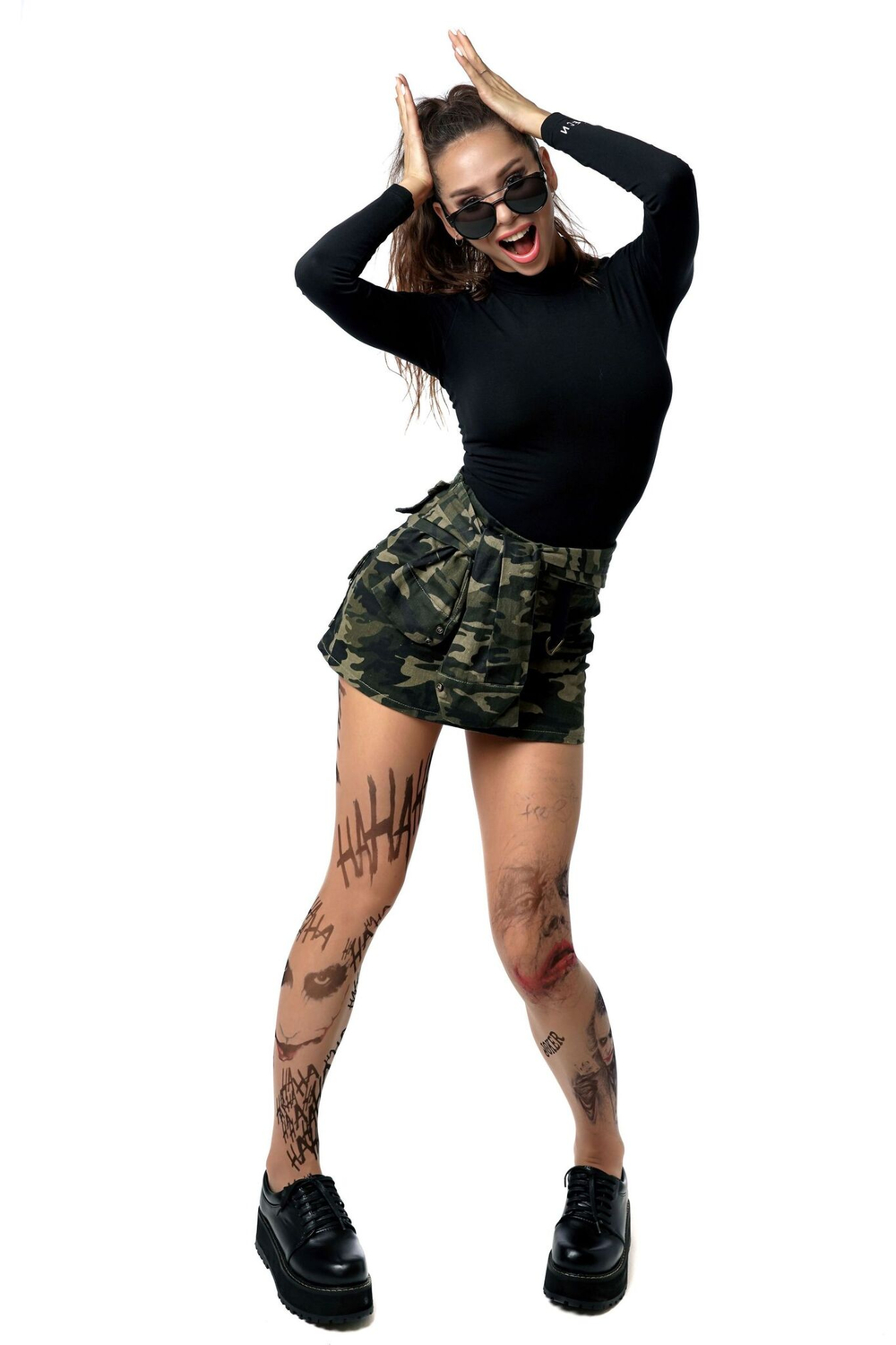 Колготки с принтом в виде Джокера (Размер: S-M-L) (Цвет: бежевый)