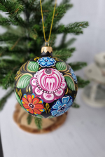 Шар стеклянный "Городецкая роспись" с лошадкой