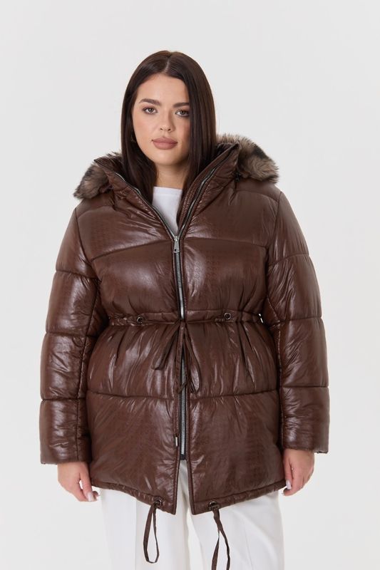 Куртка-парка с меховым капюшоном, коричневый
