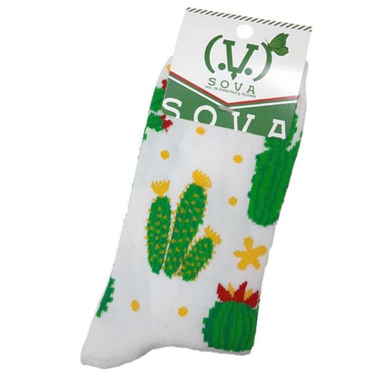 Носки "Кактусы цветут", р-р 36-42 (белый)