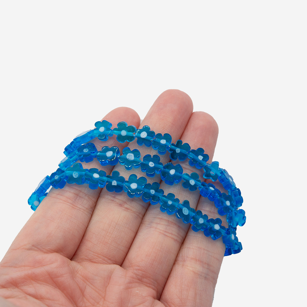 Стеклянные бусины в форме синих цветочков, 7-8мм