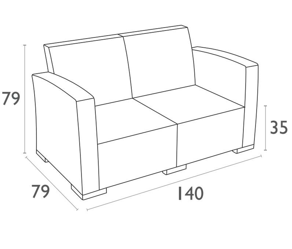 Диван пластиковый плетеный двухместный с подушками Siesta Contract Monaco Lounge, антрацит
