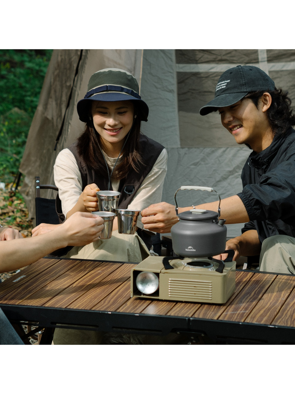 Набор посуды Naturehike туристический, чайник 1,4 л и 3 чашки, алюминий, серый