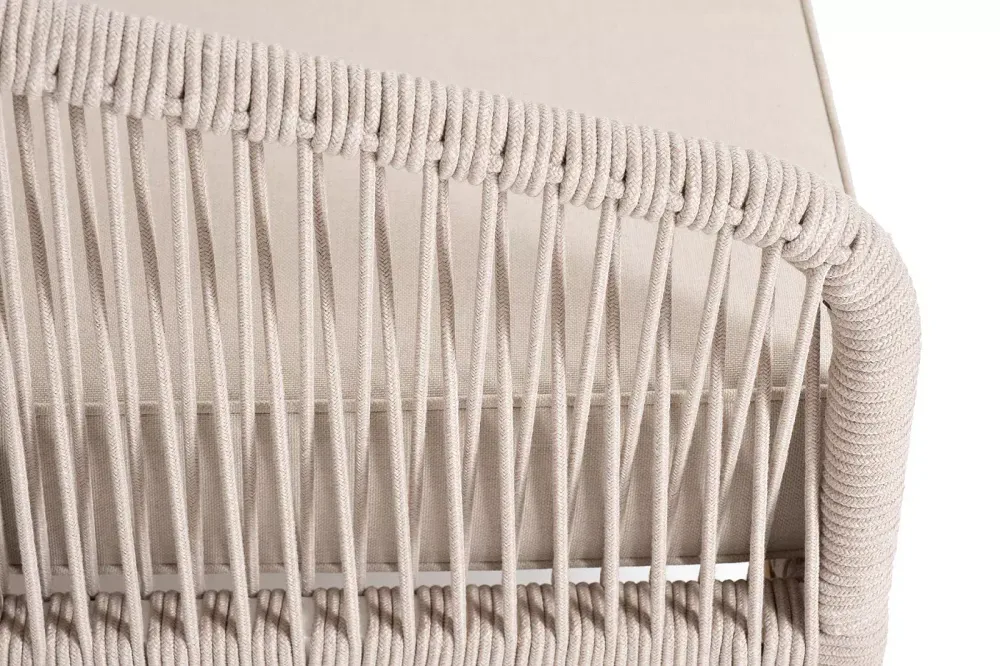 "Канны" правый модуль плетеный из роупа, основание дуб, роуп бежевый круглый, ткань бежевая 052