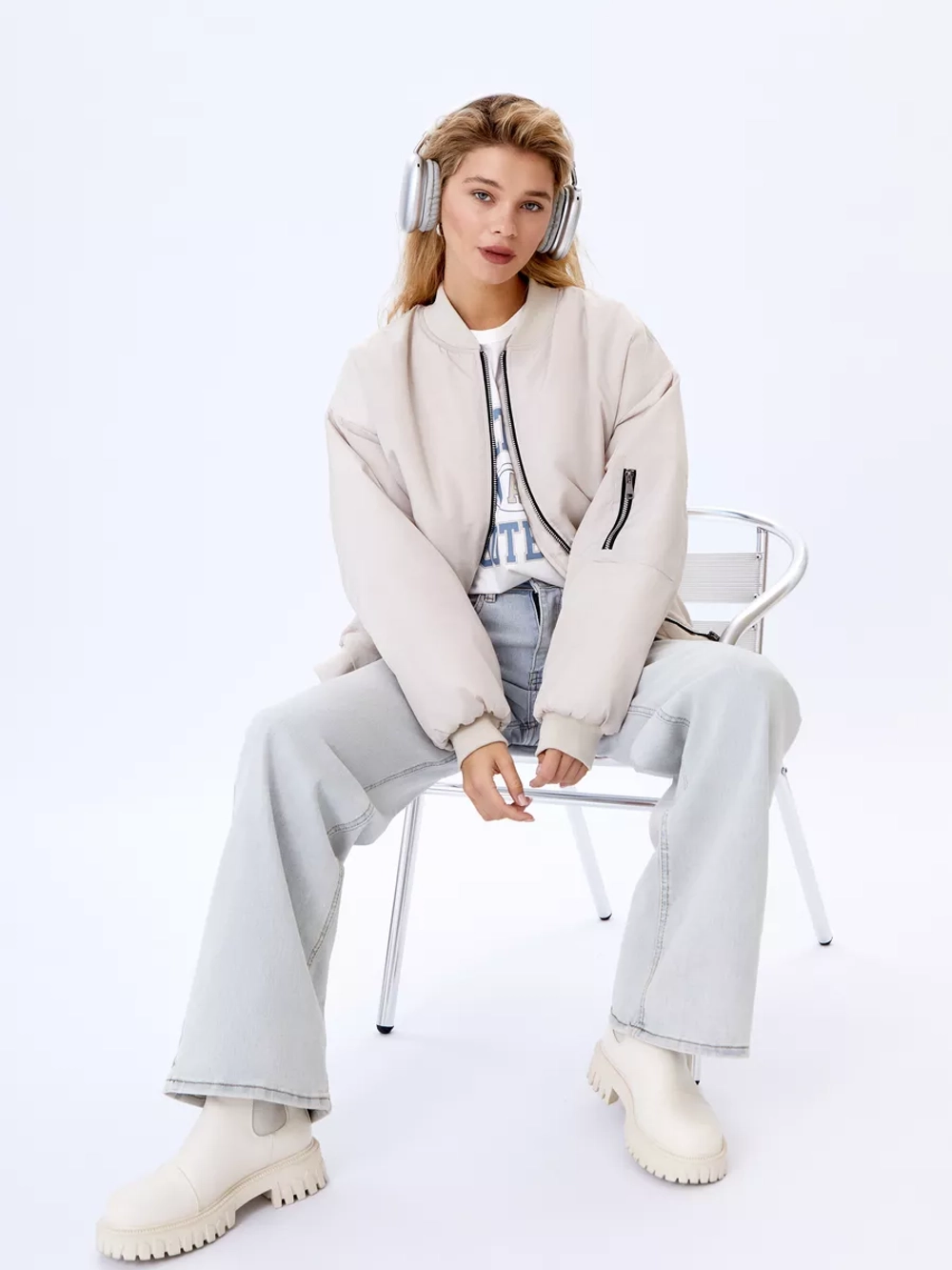 Бомбер оверсайз утепленный куртка осень