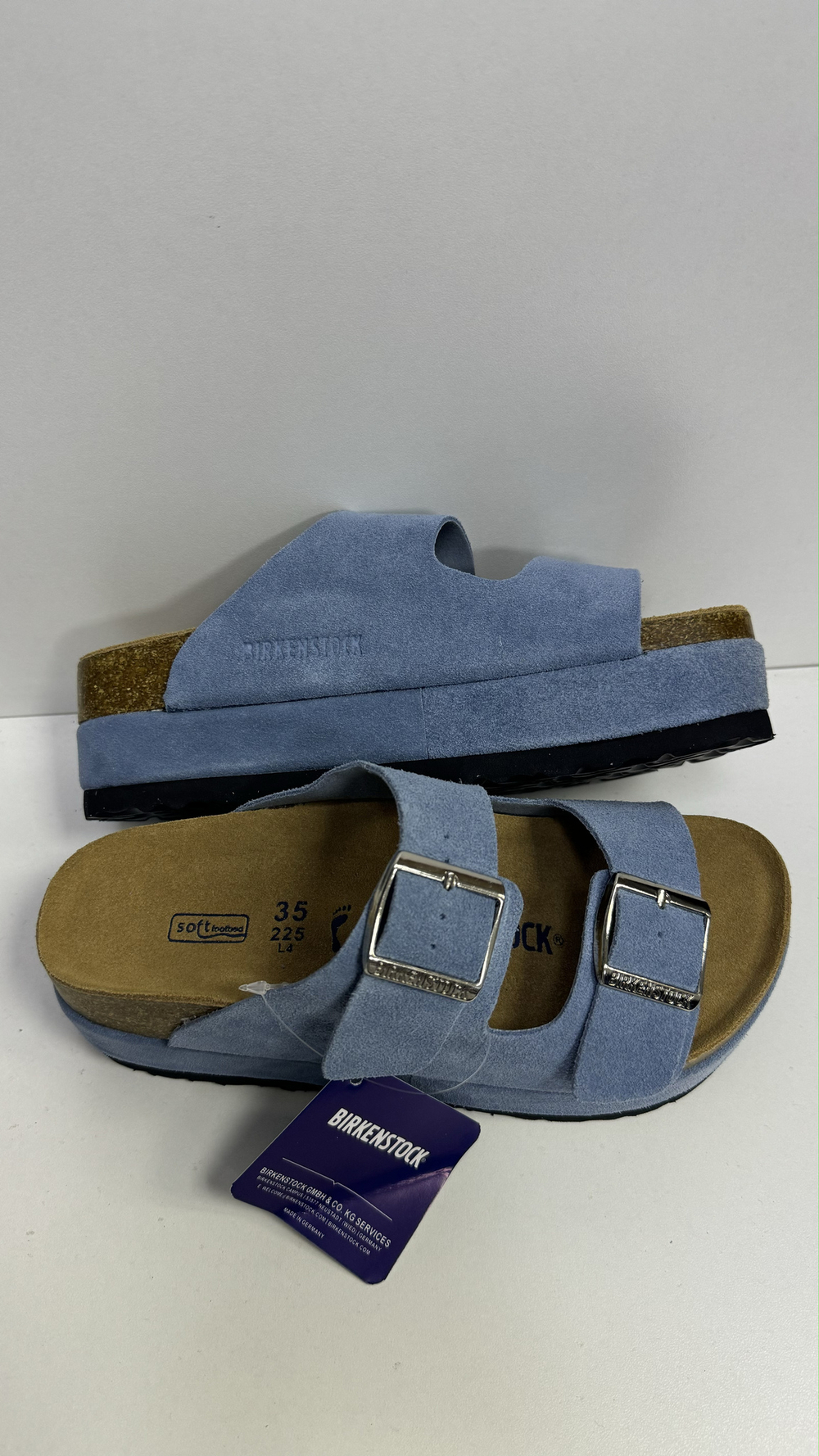 Сабо Birkenstock на утолщенной подошве голубые