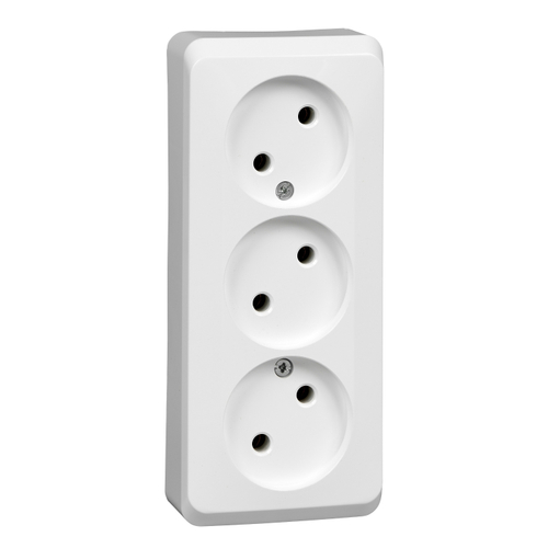 Schneider Electric ЭТЮД Белый Розетка 3-местная открытая установка без заземляющих контактов без шторок 16А, 250B PA16-009B