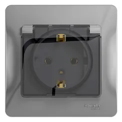 Розетка 1-м СП Glossa 16А IP20 с заземл. защ. шторки с крышкой в сборе алюм. SE GSL000346