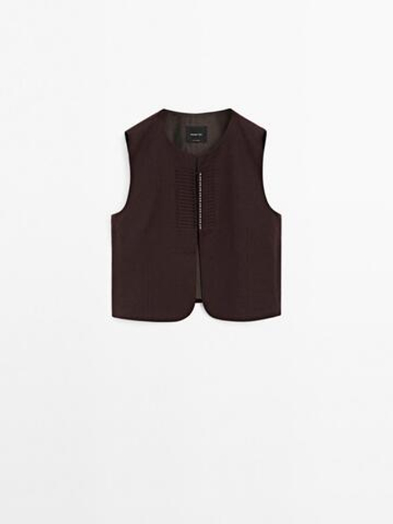 Massimo Dutti Жилет из смесового льна с отделкой бусинами, гранатовый