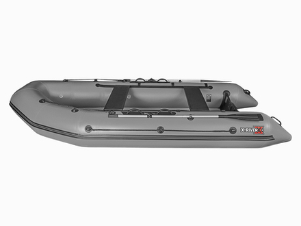 Лодка ПВХ X-River Rocky 415 НДВД + усиленное дно и баллон, пиксель/фурнитура серая увеличенный транец