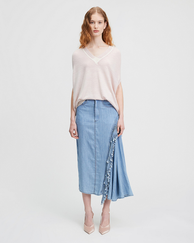 Mes Demoiselles Юбка из денима из лиоцелла и льна с бахромой