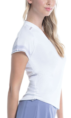 Женская теннисная футболка Lucky in Love All About Ikat Stripe Short Sleeve Top - White