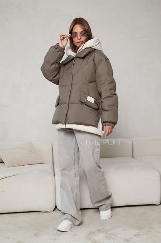 Хаки-бежевый пуховик-трансформер