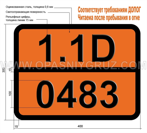 Табличка Опасный груз 1.1D-0483 Циклотриметилентринитрамин