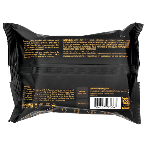 SheaMoisture, африканское черное мыло, очищающие салфетки для лица с календулой, без отдушек, 30 очищающих салфеток