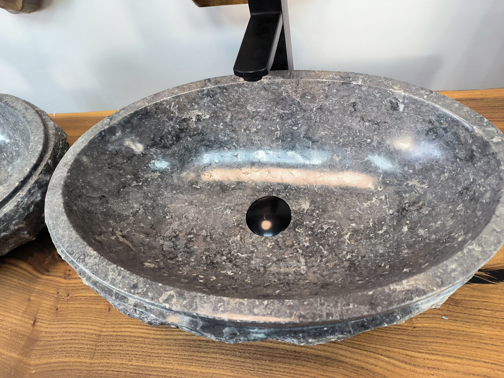 Раковина из мрамора ПАРА! Oval Grey Marmo Wave OM-65752 56х36х15 из натурального камня