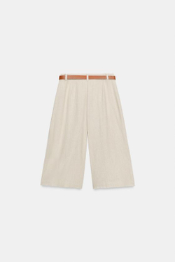 ZARA ДЛИННЫЕ ШОРТЫ С РЕМНЕМ, СВЕТЛО-БЕЖЕВЫЙ