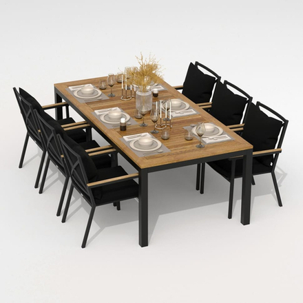 Обеденная группа Ideal Patio  ТЕЛЛА ФЕСТА плюс каркас карбон, стол тик 220, ткань черная