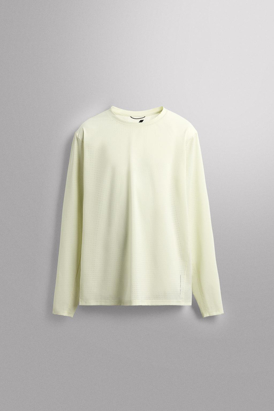ZARA ПЕРФОРИРОВАННАЯ ФУТБОЛКА С ДЛИННЫМИ РУКАВАМИ, ЛАЙМОВЫЙ