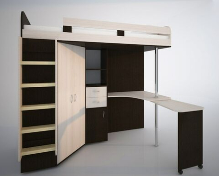 Кровать-чердак КарИВи Юниор 3 с металлической лестницей Венге  Дуб Молочный