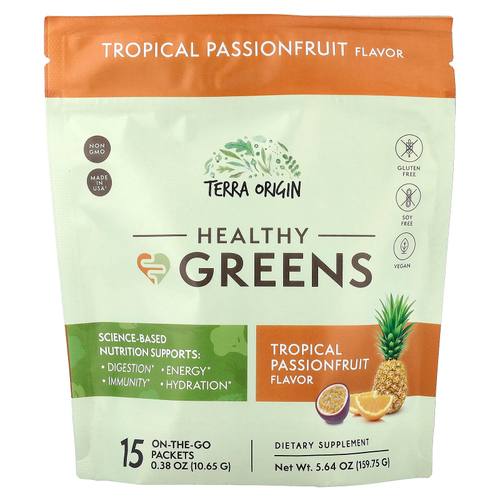 Terra Origin, Healthy Greens, тропическая маракуйя, 15 пакетиков On the Go, 10,65 г (0,38 унции) каждый