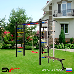 Уличная шведская стенка Sv Sport рукоход У520 (Турник/Брусья/Стойка/Скамья/"Лодочка"/Канат/кольца/лестница)