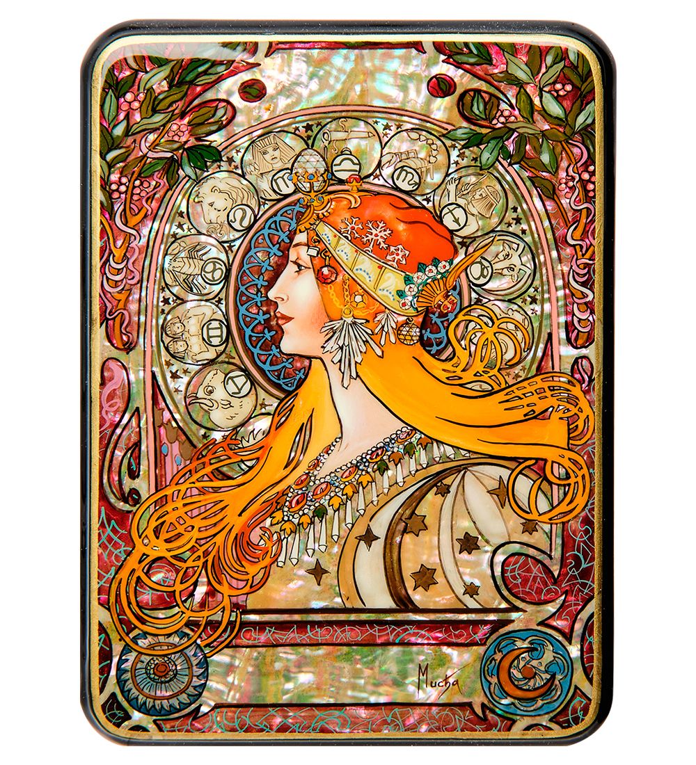 Народные промыслы ШК-55/178-B Шкатулка «Зодиак - Альфонс Муха» исп. Маркова