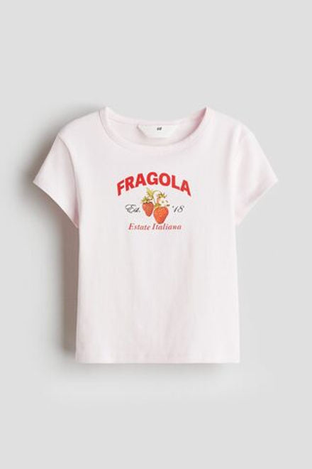 H&M Футболка из хлопка с принтом, светло-розовый