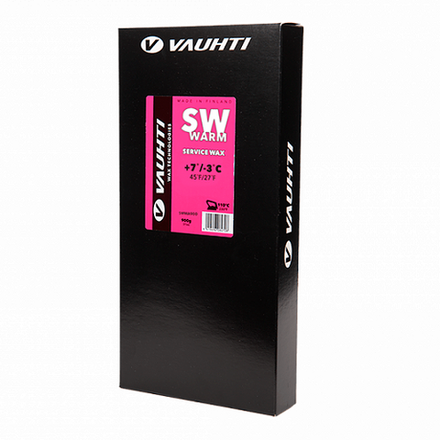 Безфтористый сервисный углеводородный парафин для базовой обработки Vauhti SW WARM pink (для нового свежевыпавшего снега) (+7°C ...-3°C) 900 гр