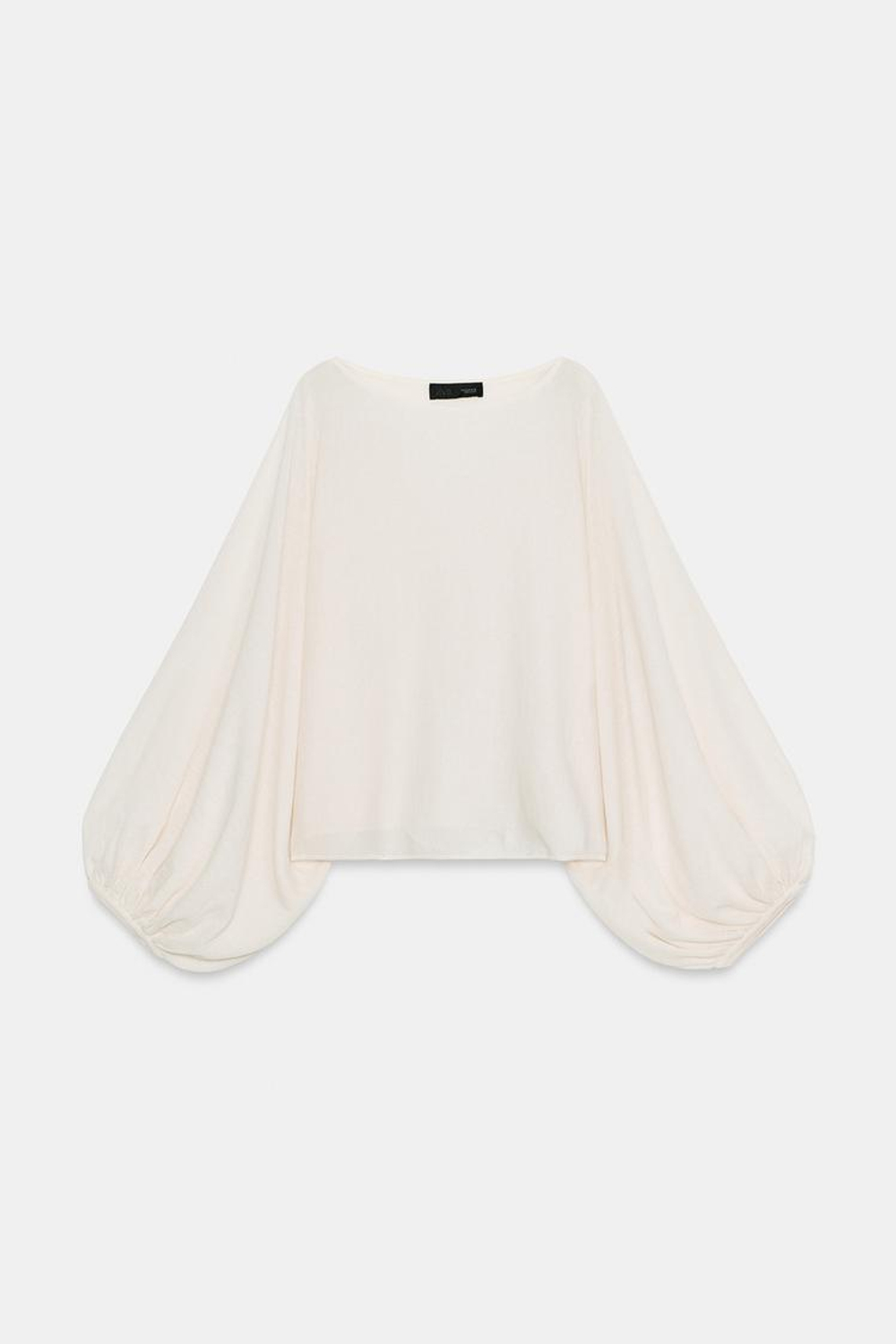 ZARA ТРИКОТАЖНЫЙ ТОП С ОБЪЕМНЫМИ РУКАВАМИ, ЭКРЮ