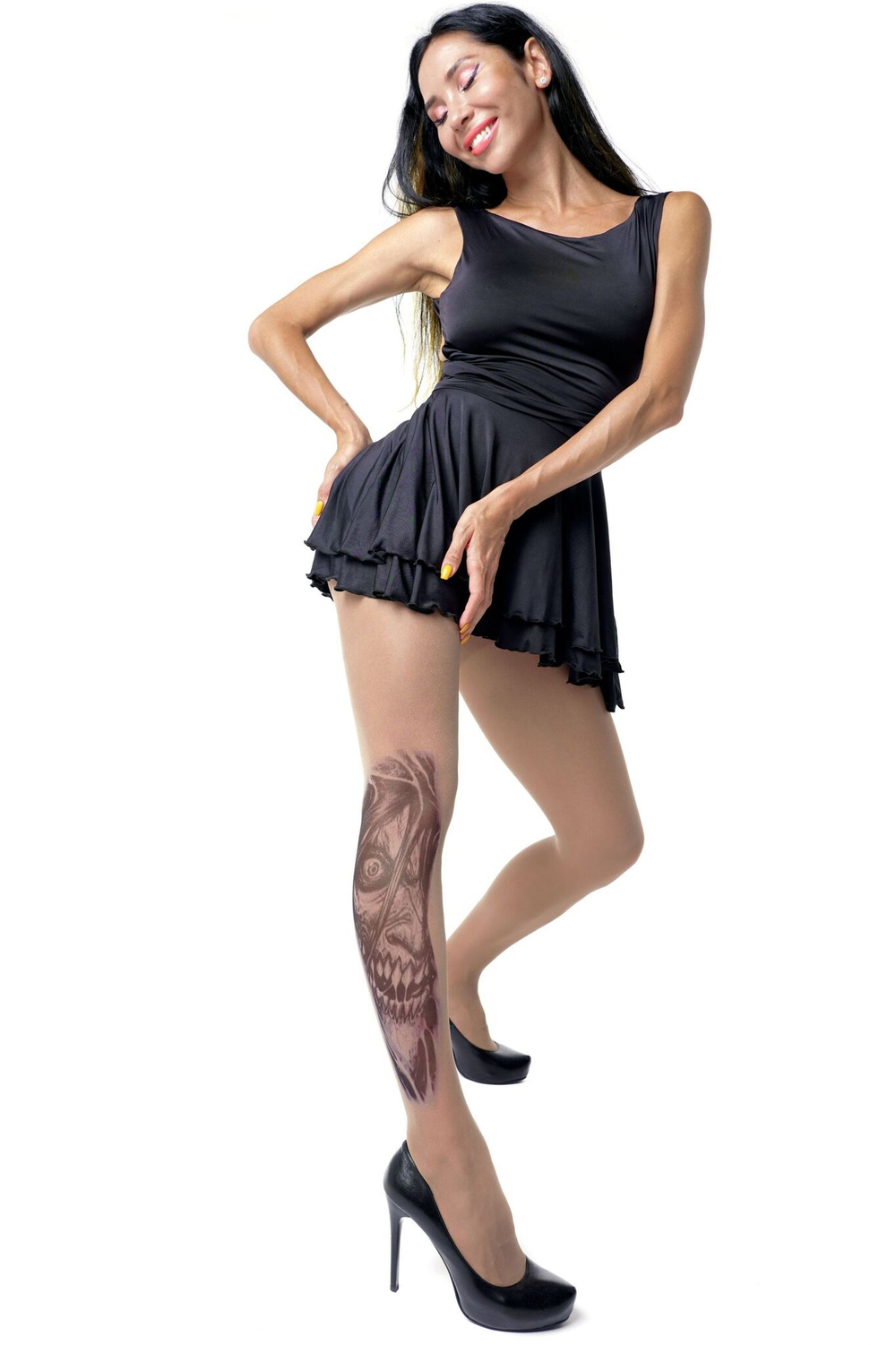 Колготки +size с принтом в виде чудовища (Размер: XL-XXL-XXXL) (Цвет: бежевый)