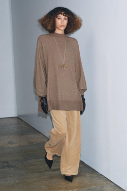 ZARA СВИТЕР ОВЕРСАЙЗ С ВОРОТНИКОМ PERKINS, СЕРОВАТО-КОРИЧНЕВЫЙ