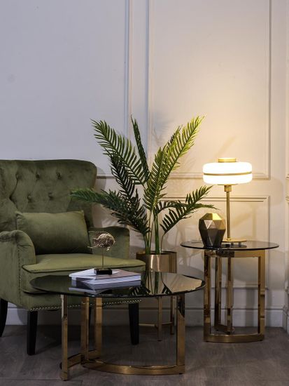 47ED-CT062GOLD Стол журнальный темн.стекло/золото d90*45см