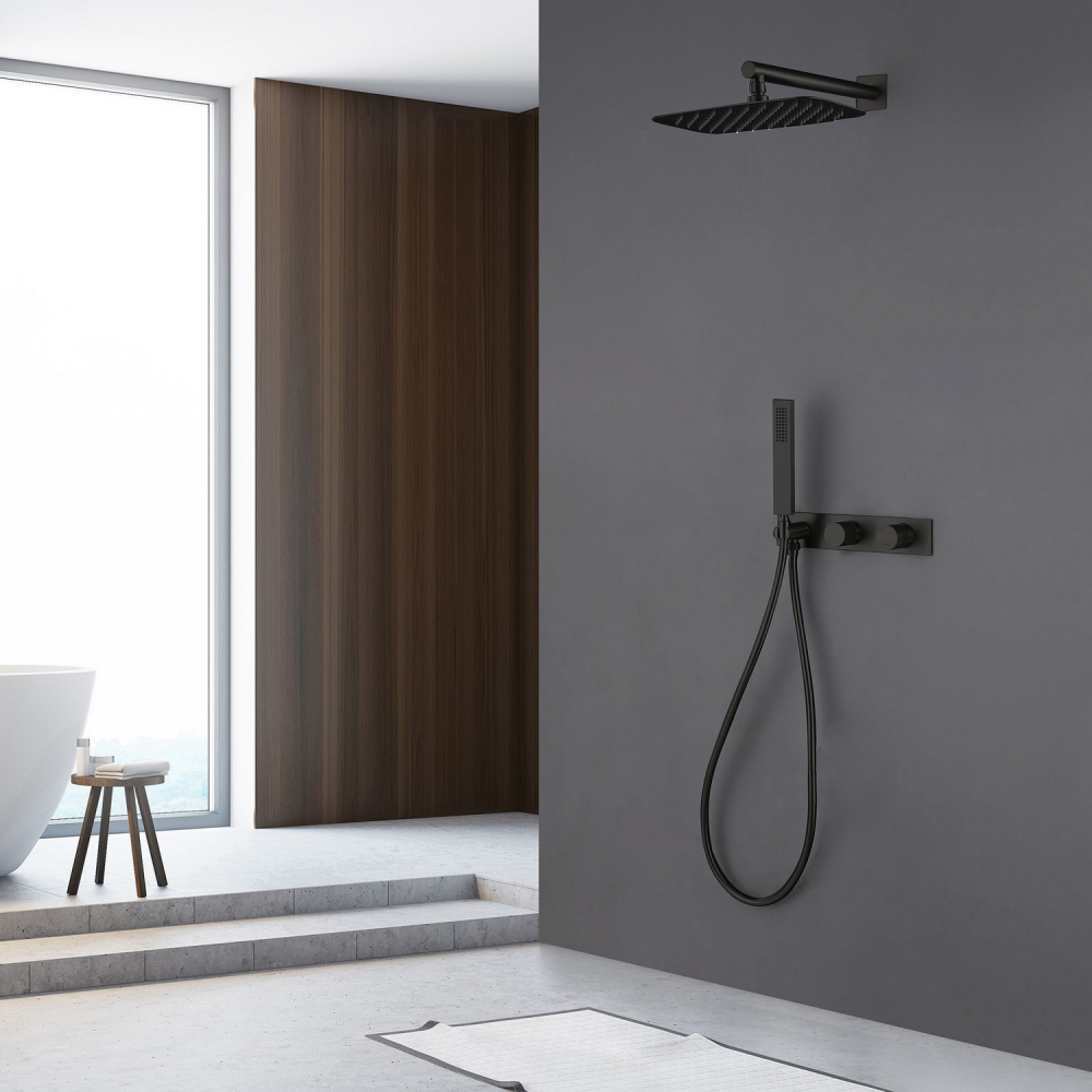 Душевая система ABBER Rund AF8718B скрытого монтажа без излива, черная матовая