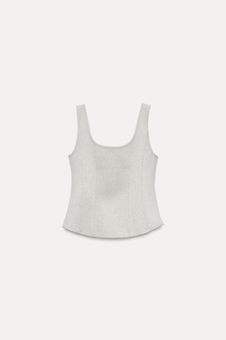 ZARA ТОП ИЗ МЯГКОЙ ТКАНИ С ЗАСТЕЖКОЙ-МОЛНИЕЙ, ЭКРЮ