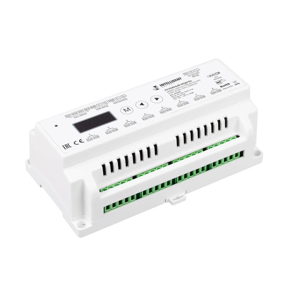 INTELLIGENT ARLIGHT Релейный модуль SMART-SWITCH-708-82-D2-DIN (230V, 8x10A, DALI, DMX512) (IARL, IP20 Пластик, 5 лет) 046489