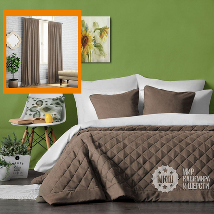 Готовые шторы и покрывало для спальни КИИММ (арт. BL10-291-03) - капучино