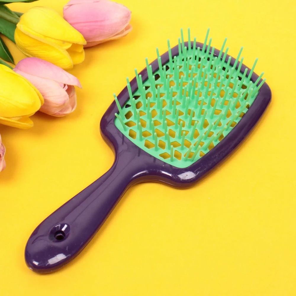 Расческа массажная «Magic Style», прямоугольная, цвет фиолетовый/мятный, 20,3*8,3см (в пластиков.коробке)