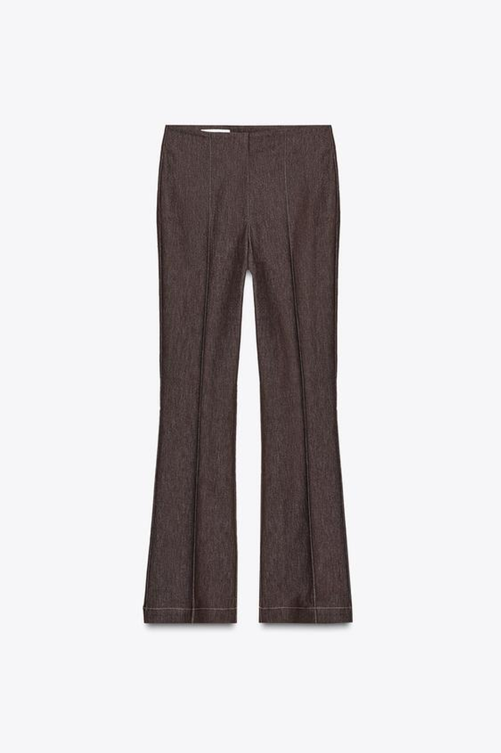 ZARA БРЮКИ FLARED С ДЕКОРАТИВНОЙ СТРОЧКОЙ И КОНТРАСТНОЙ ОТДЕЛКОЙ, КОРИЧНЕВЫЙ