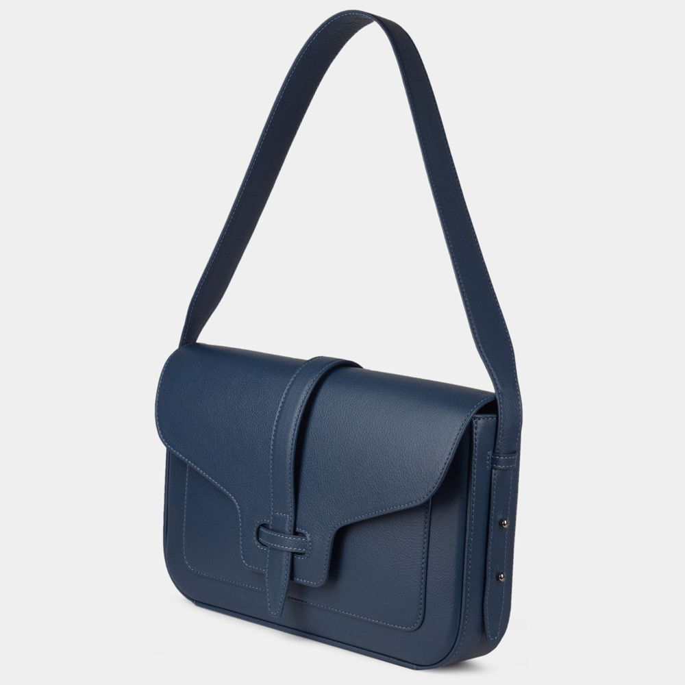 Сумка Universel с двумя плечевыми ремнями из кожи теленка, синего цвета