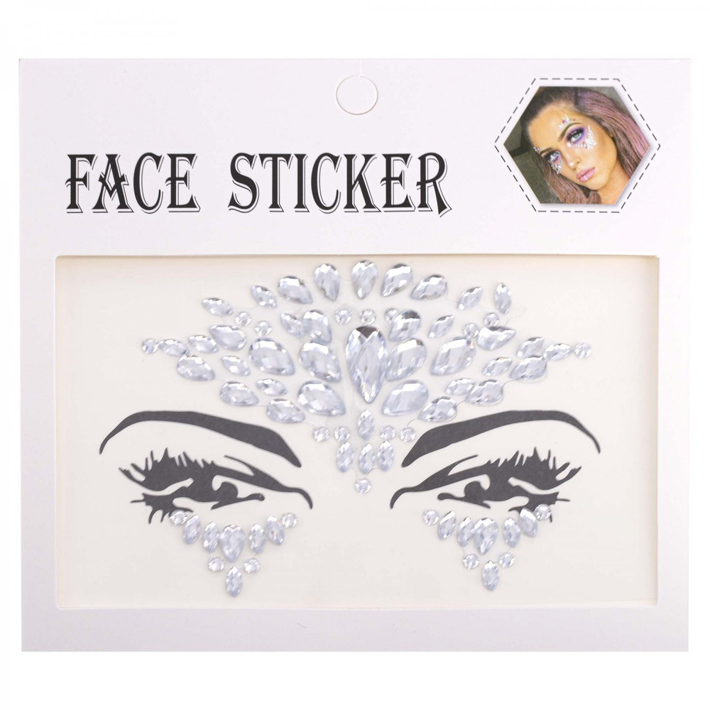 Наклейки-стразы Alingar, акриловые, "Декор для лица", оформление зоны лба и глаз, ассорти, пакет с европодвесом