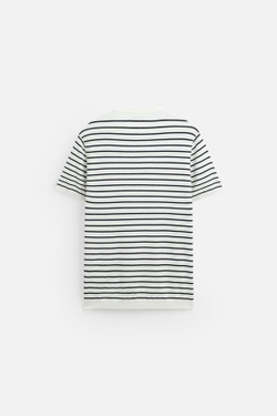 ZARA ФУТБОЛКА ИЗ СМЕСОВОЙ ВИСКОЗЫ, ЭКРЮ/СИНИЙ