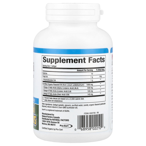 Natural Factors, льняное масло, 1000 мг, 90 капсул