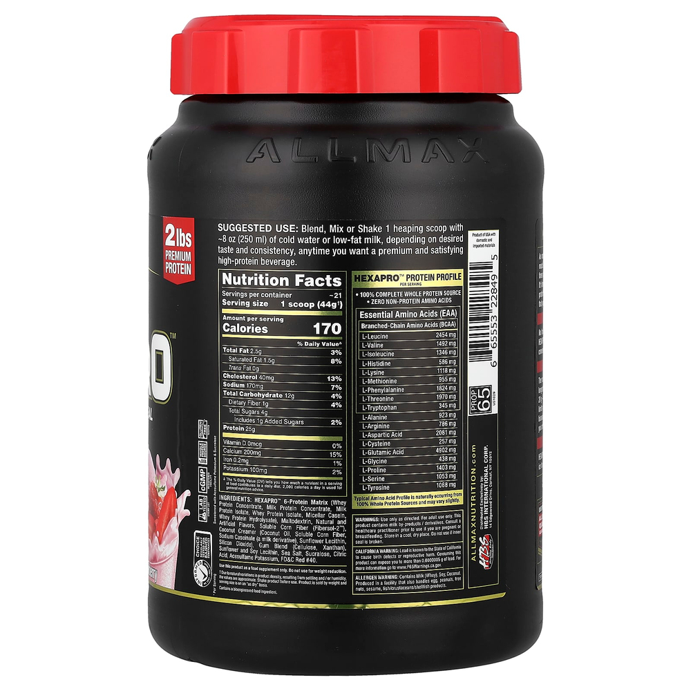 ALLMAX, Hexapro™, высокопротеиновая нежирная мука, со вкусом клубники, 907 г (2 фунта)