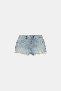 ZARA ДЖИНСОВЫЕ ШОРТЫ TRF С ВЫСОКОЙ ПОСАДКОЙ, СИНИЙ