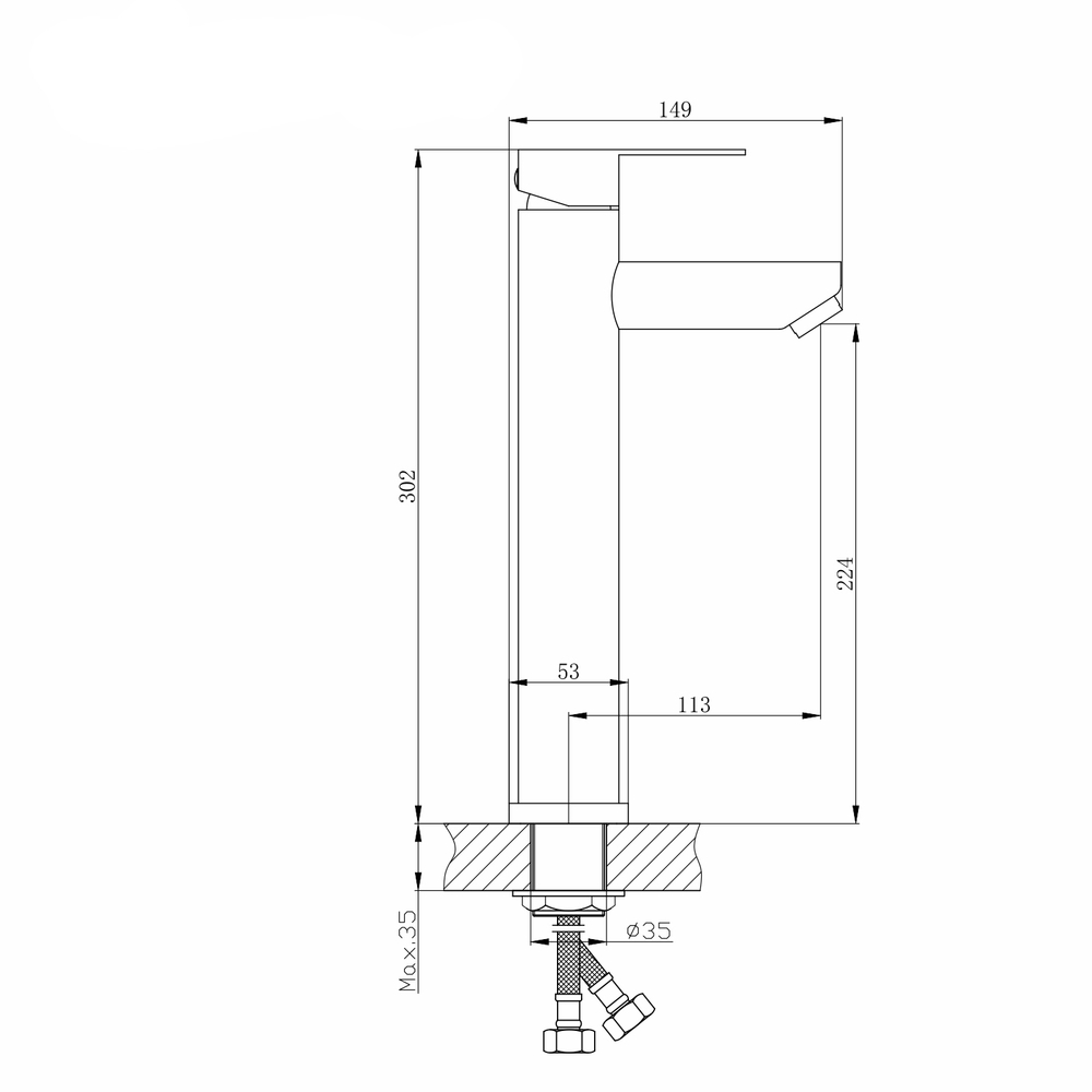 Смеситель для раковины 35k MIXLINE MLSS32-042 "Stainless" высокий излив НЕРЖ