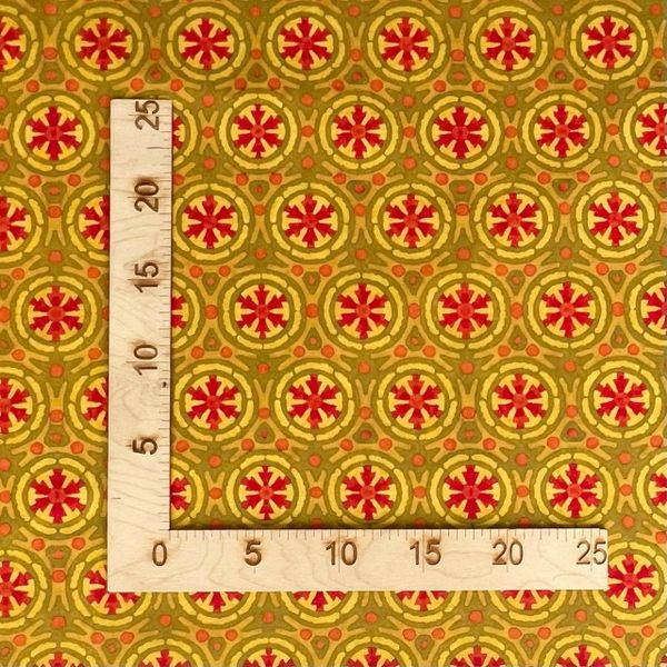 АЛЫЕ ЗВЕЗДЫ В КОЛЬЦАХ НА ГОРЧИЧНОМ - 100% ХЛОПОК 4