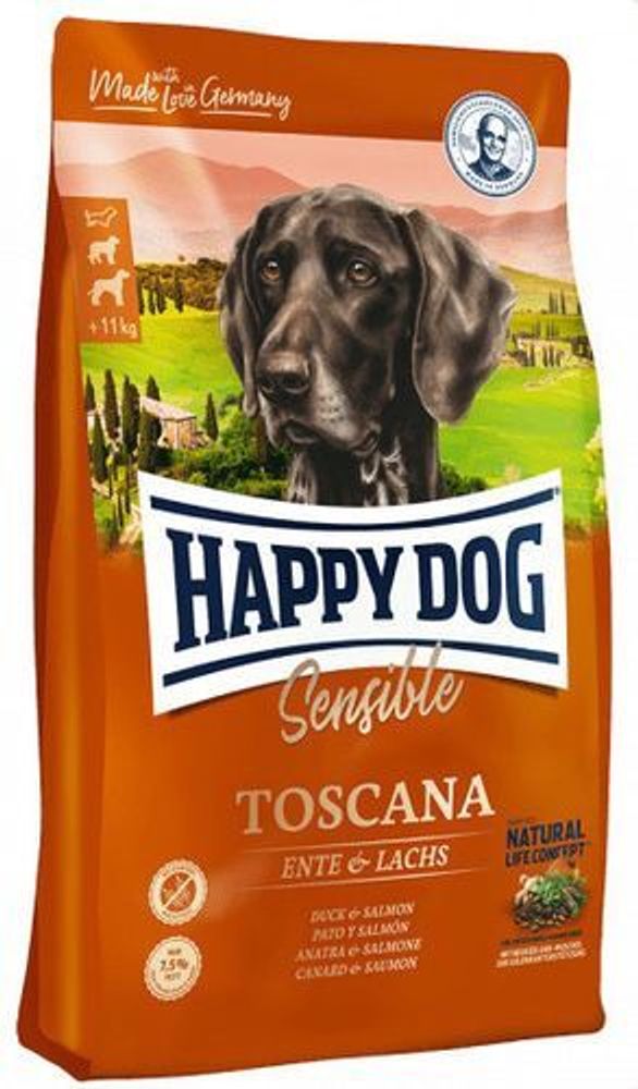 Сухой корм Happy Dog Supreme Toscana для для собак средних и крупных пород с уткой и лососем 2,8 кг