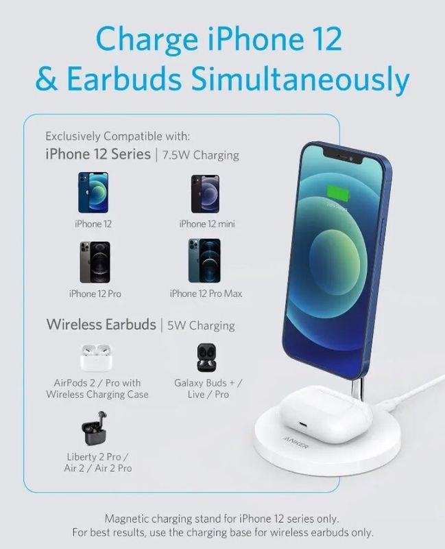Беспроводное зарядное устройство Anker PowerWave Magnetic 2-in-1 Stand A25611Y1 (Белое)